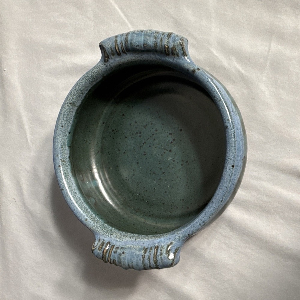 Signed Sandusky Studio Art Pottery Brie Baker Small Casserole Dish Floating Blue
